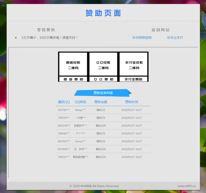 漂亮的赞助打赏单页HTML源码-酷库源码网